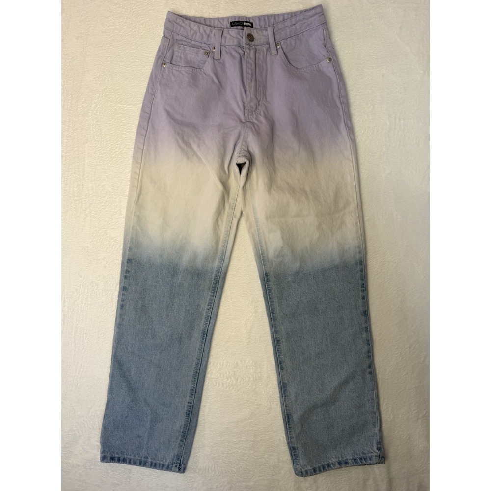 Fashion Nova Jean Women Size  3 Ombre‎ Colorblock Jeans Purple White Blue